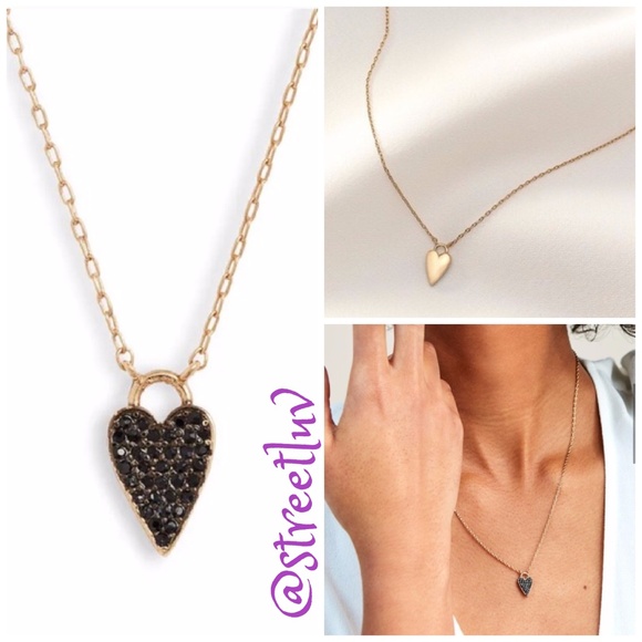 EUC Stella & Dot Black Pave Heart Necklace Gold Reversible - Picture 1 of 11